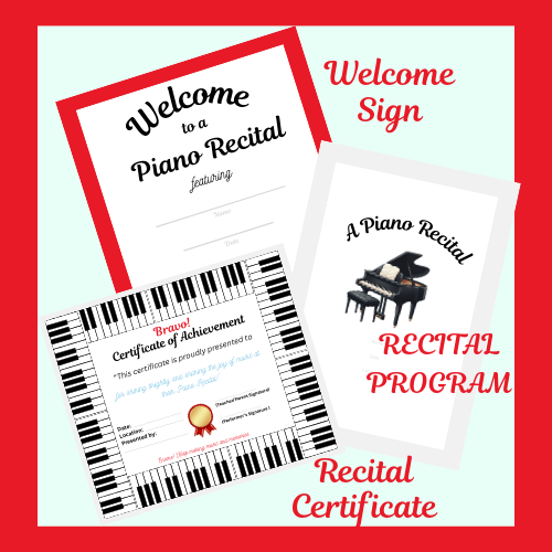 Recital certificate, program, welcome sign