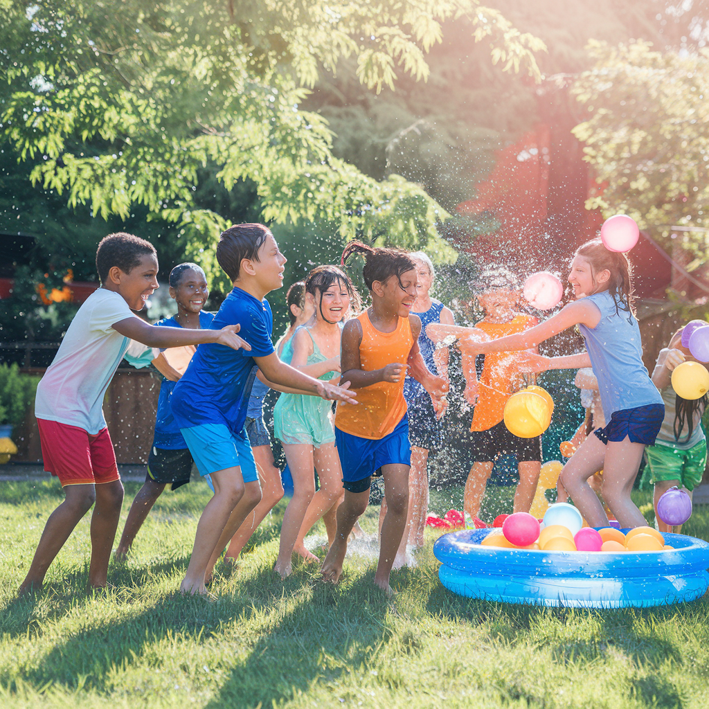 Kids playing with water balloons