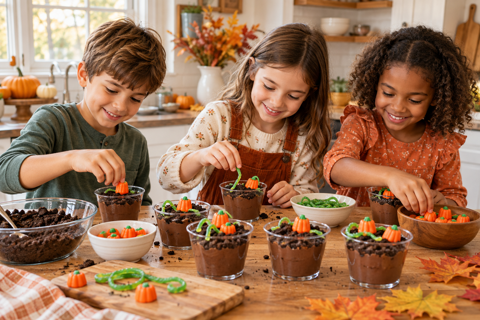 Kids making autumn recipes